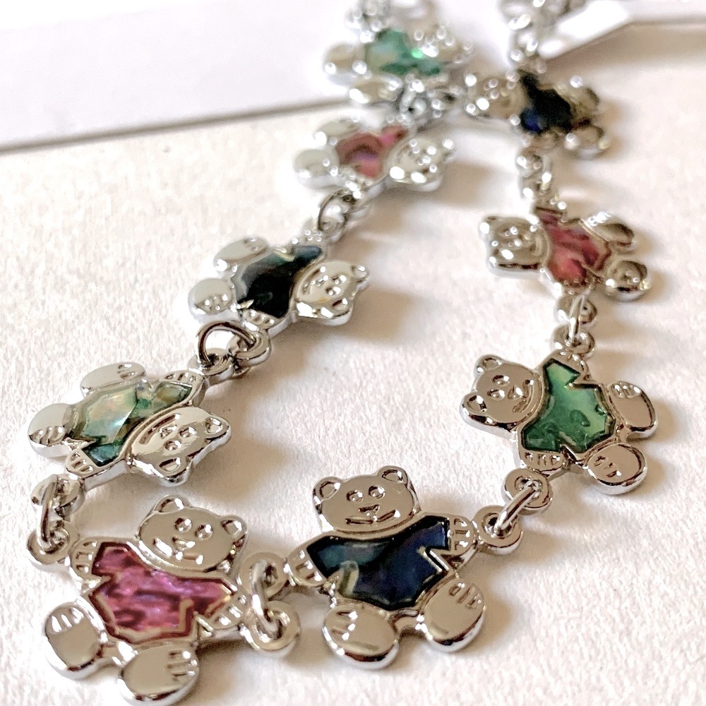 NEW Teddy Bear Bracelet Silver Rainbow